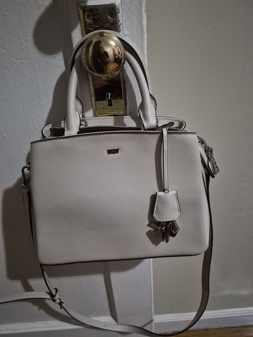 DKNY White Structured Satchel Bag